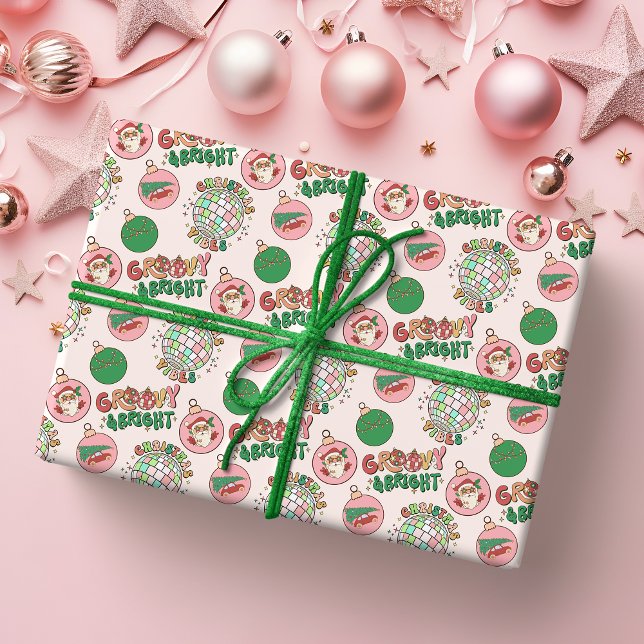 Groovy and Bright Pink and Green Retro Holiday Presentpapper (Skapare uppladdad)