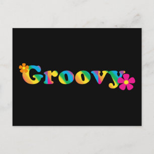Groovy and Flowers Ljusa färger 60-talets Hippie D Vykort