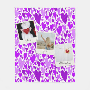 Groovy and Romantic Lila Hearts Valentine Photo Fleecefilt