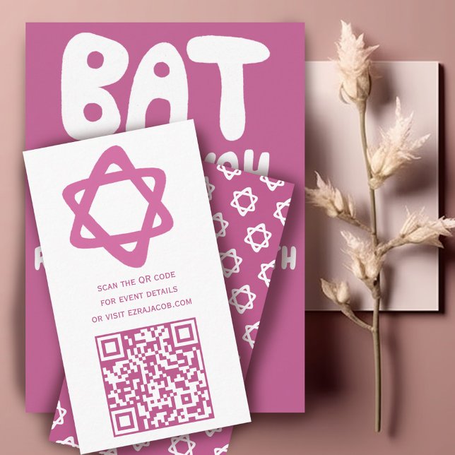 Groovy Anpassningsbar QR CODE Pub Bat mitzvah Rosa Tilläggskort (Groovy Custom QR CODE Bar Bat Mitzvah Pink Stars Enclosure Card
)
