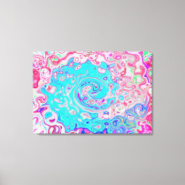 Groovy Aqua Blue och Rosa Abstrakt Retro Swirl Canvastryck