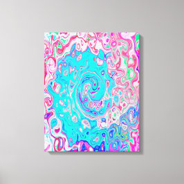 Groovy Aqua Blue och Rosa Abstrakt Retro Swirl Canvastryck