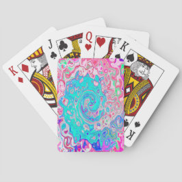 Groovy Aqua Blue och Rosa Abstrakt Retro Swirl Casinokort