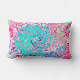 Groovy Aqua Blue och Rosa Abstrakt Retro Swirl Lumbarkudde