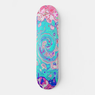 Groovy Aqua Blue och Rosa Abstrakt Retro Swirl Mini Skateboard Bräda 18,5 Cm