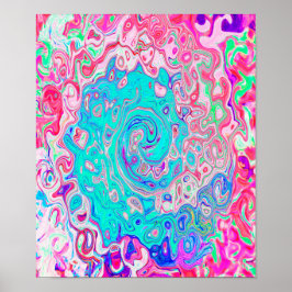 Groovy Aqua Blue och Rosa Abstrakt Retro Swirl Poster