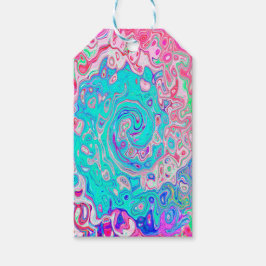 Groovy Aqua Blue och Rosa Abstrakt Retro Swirl Presentetikett