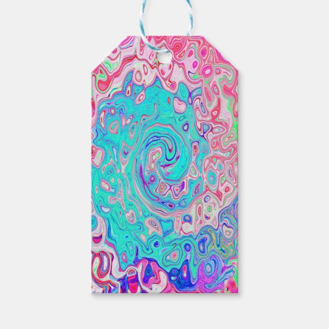 Groovy Aqua Blue och Rosa Abstrakt Retro Swirl Presentetikett (Framsidan)