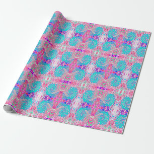 Groovy Aqua Blue och Rosa Abstrakt Retro Swirl Presentpapper