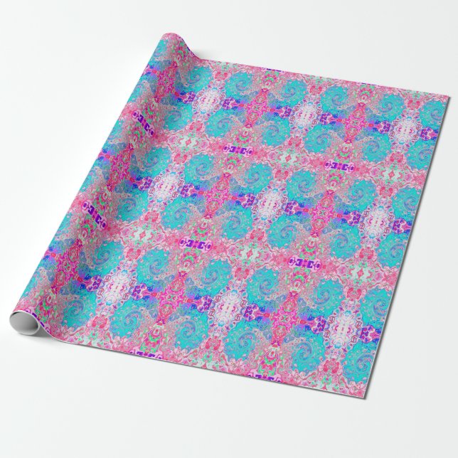 Groovy Aqua Blue och Rosa Abstrakt Retro Swirl Presentpapper (Utrullad)