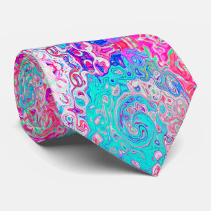 Groovy Aqua Blue och Rosa Abstrakt Retro Swirl Slips