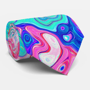 Groovy Aqua Blue och Rosa Abstrakt Retro Swirl Slips