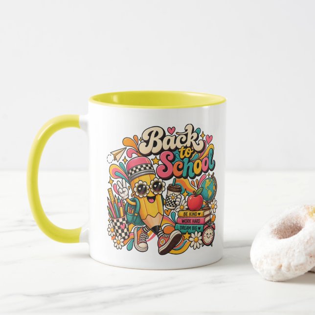 Groovy Åter till skolan-mugg Färgrik penna Student Mugg (Med munk)