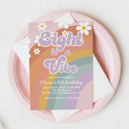 Groovy åtta är en vibe Retro Rainbow 8th Birthday Inbjudningar