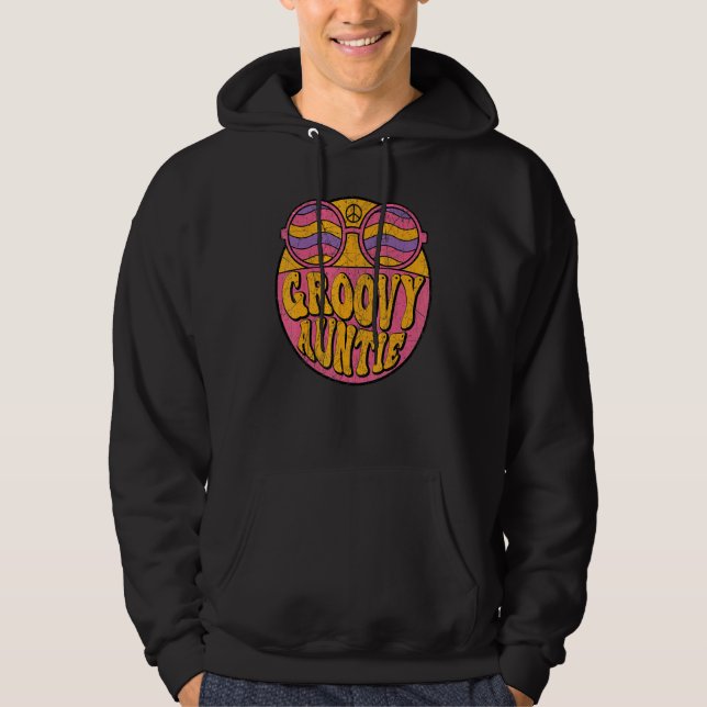 Groovy Auntie 70s Aesthetic Nostalgia 1970's Retro Hoodie (Framsida)
