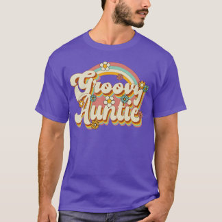 Groovy Auntie Retro 70s Rainbow and Flowers girl T Shirt