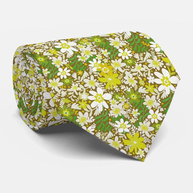Groovy Autumn Grönt Blooms Neck Tie Slips (Rullad)
