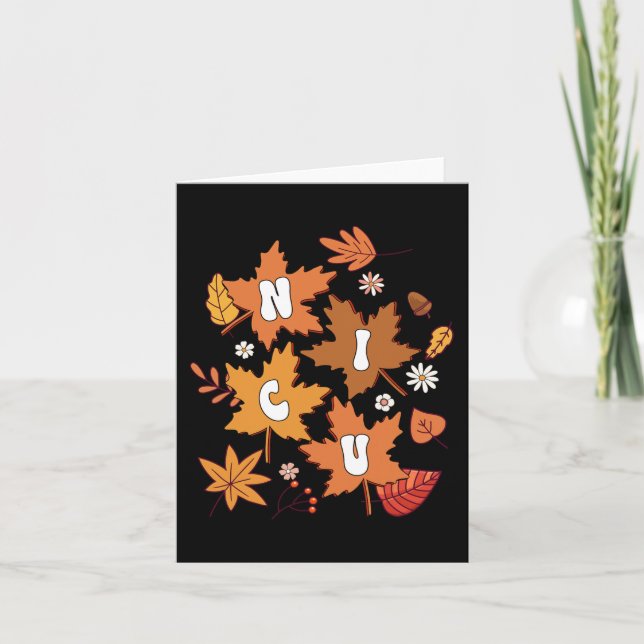 Groovy Autumn NICU Nurse Maple Löv Fall Vibes Dai Kort (Framsida)