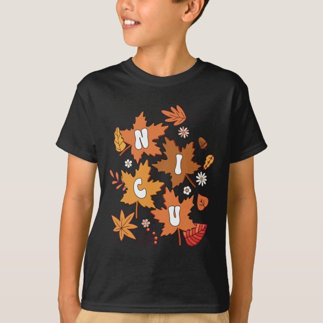 Groovy Autumn NICU Nurse Maple Löv Fall Vibes Dai T Shirt (Framsida)