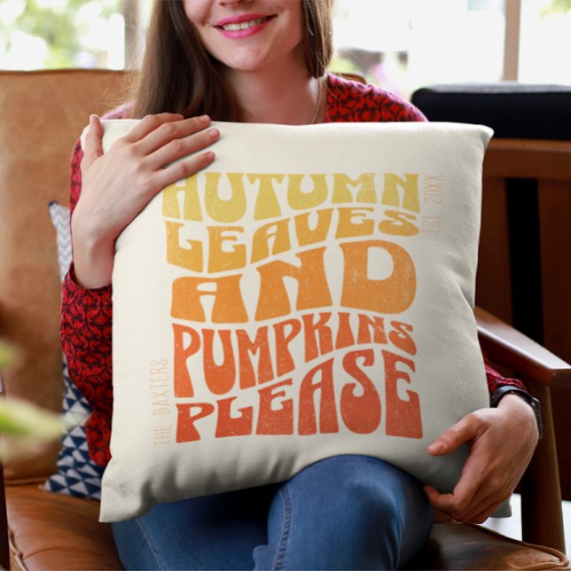 Groovy Autumn Vibes Pumpkins Personlig Est Date Kudde (Skapare uppladdad)