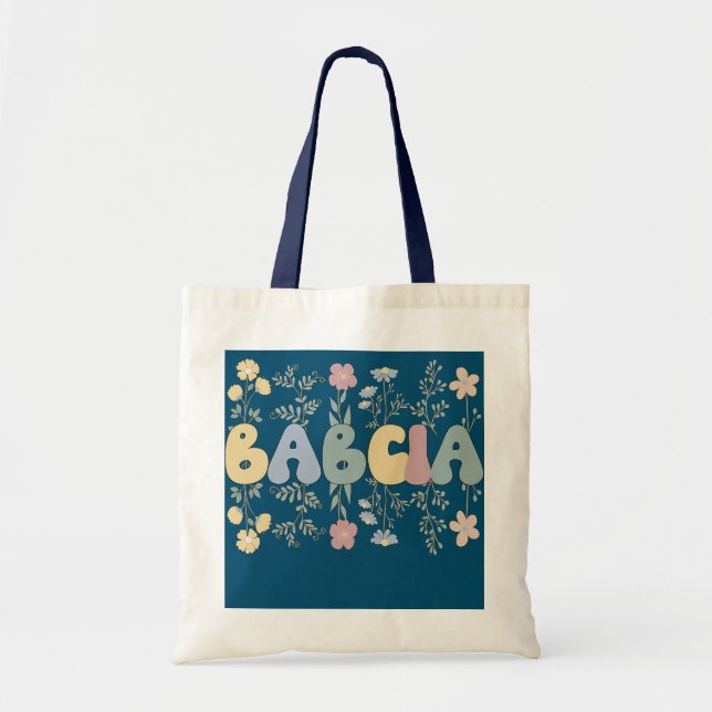 Groovy Babcia Grandmor Flowers Babcia Grandma Tygkasse (Framsidan)