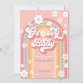 Groovy Baby Boho Daisy Rainbow Baby Shower Inbjudningar