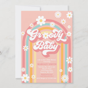 Groovy Baby Boho Daisy Rainbow Baby Shower Inbjudningar