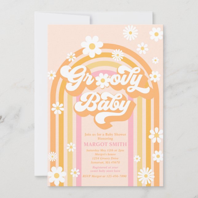 Groovy Baby Boho Daisy Rainbow Baby Shower Inbjudningar (Framsida)