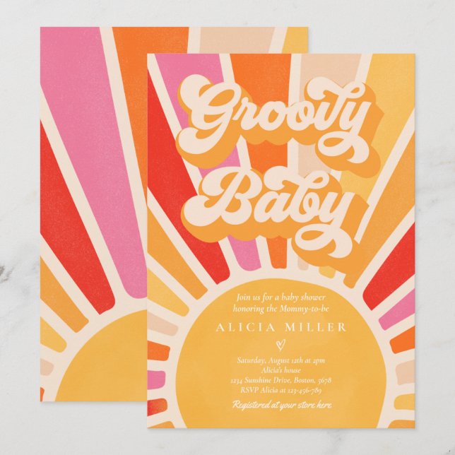 Groovy Baby Boho Retro Sunshine Baby Shower Inbjudningar (Fram/baksida)