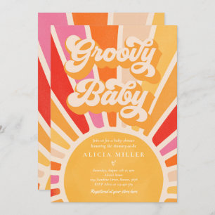 Groovy Baby Boho Retro Sunshine Baby Shower Inbjudningar