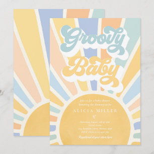 Groovy Baby Boho Retro Sunshine Baby Shower Inbjudningar