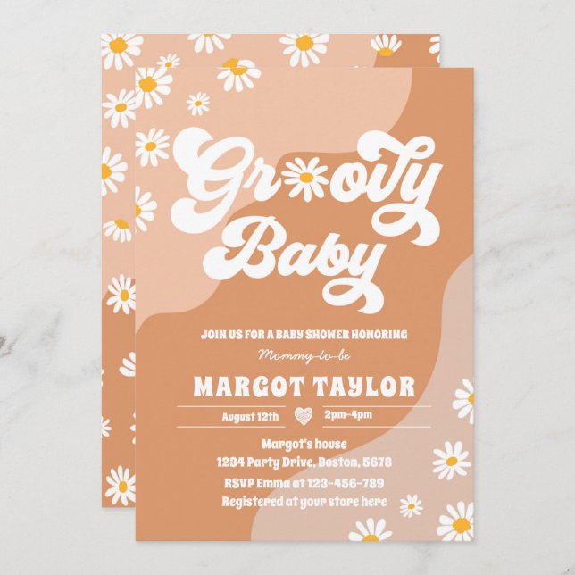 Groovy Baby Daisy Boho Hippy Vibes Baby Shower in Inbjudningar (Fram/baksida)