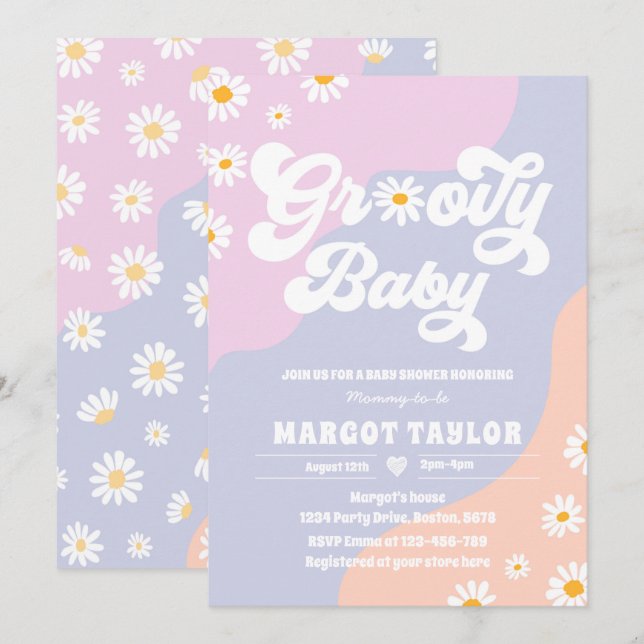 Groovy Baby Daisy Boho Hippy Vibes Baby Shower Inbjudningar (Fram/baksida)