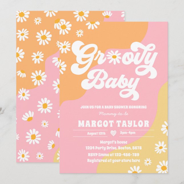 Groovy Baby Daisy Boho Hippy Vibes Baby Shower Inbjudningar (Fram/baksida)