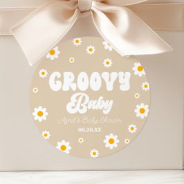 Groovy Baby Daisy Flower Blommigt Tan Baby Shower Runt Klistermärke