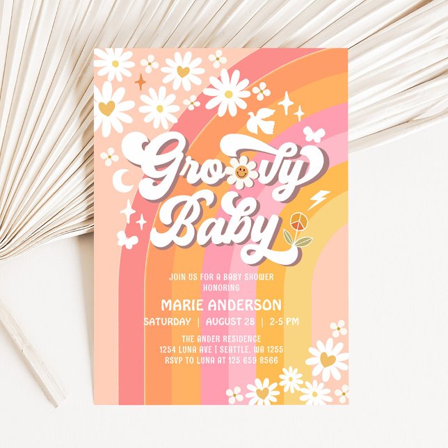Groovy Baby Daisy Hippie 70's Retro Baby Shower Inbjudningar (Skapare uppladdad)
