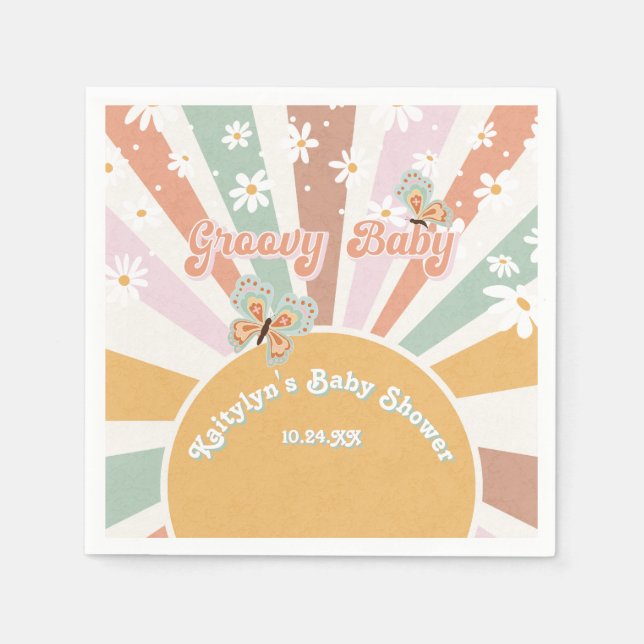 Groovy Baby Daisys Retro 70-tal Hippie Sunshine Gi Pappersservett (Framsidan)