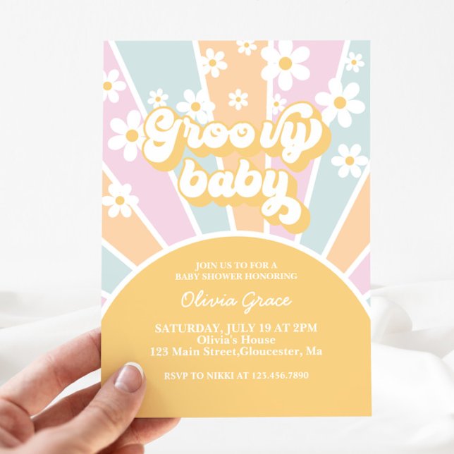 Groovy Baby Pastel Retro Sunshine Baby Shower Inbjudningar (Skapare uppladdad)