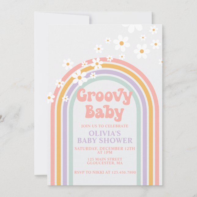 Groovy Baby Pastell regnbåge Bebis bjudan Inbjudningar (Framsida)