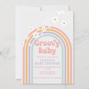 Groovy Baby Pastell regnbåge Bebis bjudan Inbjudningar