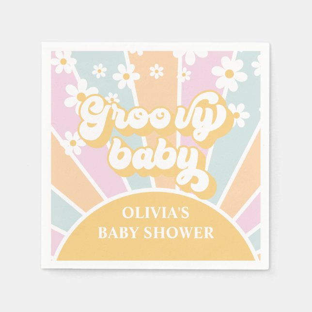 Groovy Baby pastell Retro Solsken bebisfest Pappersservett (Framsidan)