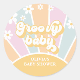Groovy Baby pastell Retro Solsken tusenskönor Runt Klistermärke