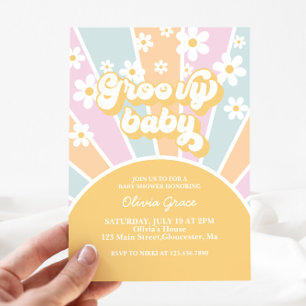 Groovy Baby Pastell Retro Sunshine Baby Shower Inbjudningar