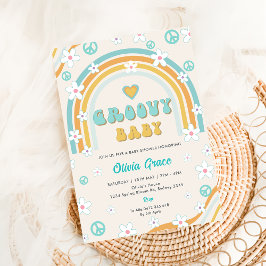 Groovy Baby Rainbow Baby Shower Party Inbjudningar