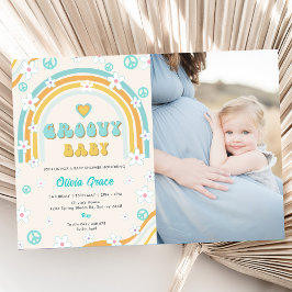 Groovy Baby Rainbow Baby Shower Party Photo Inbjudningar