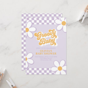 Groovy Baby Retro Check Lila Daisy Inbjudningar