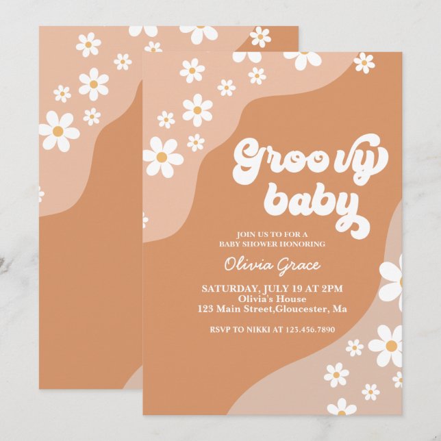 Groovy Baby Retro Margarit baby shower Inbjudningar (Fram/baksida)
