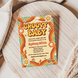 Groovy Baby Retro Rainbow Baby Shower Party Inbjudningar