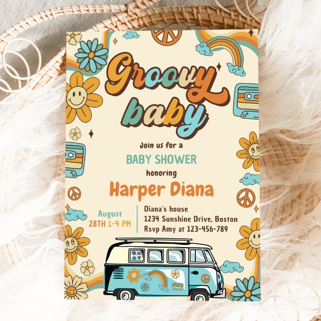 Groovy Baby Retro Rainbow Baby Shower Party Inbjudningar (Skapare uppladdad)