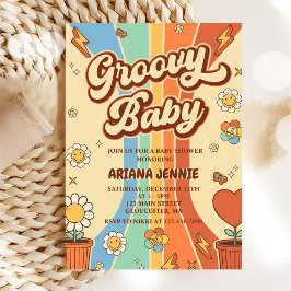 Groovy Baby Retro Rainbow Baby Shower Party Inbjudningar